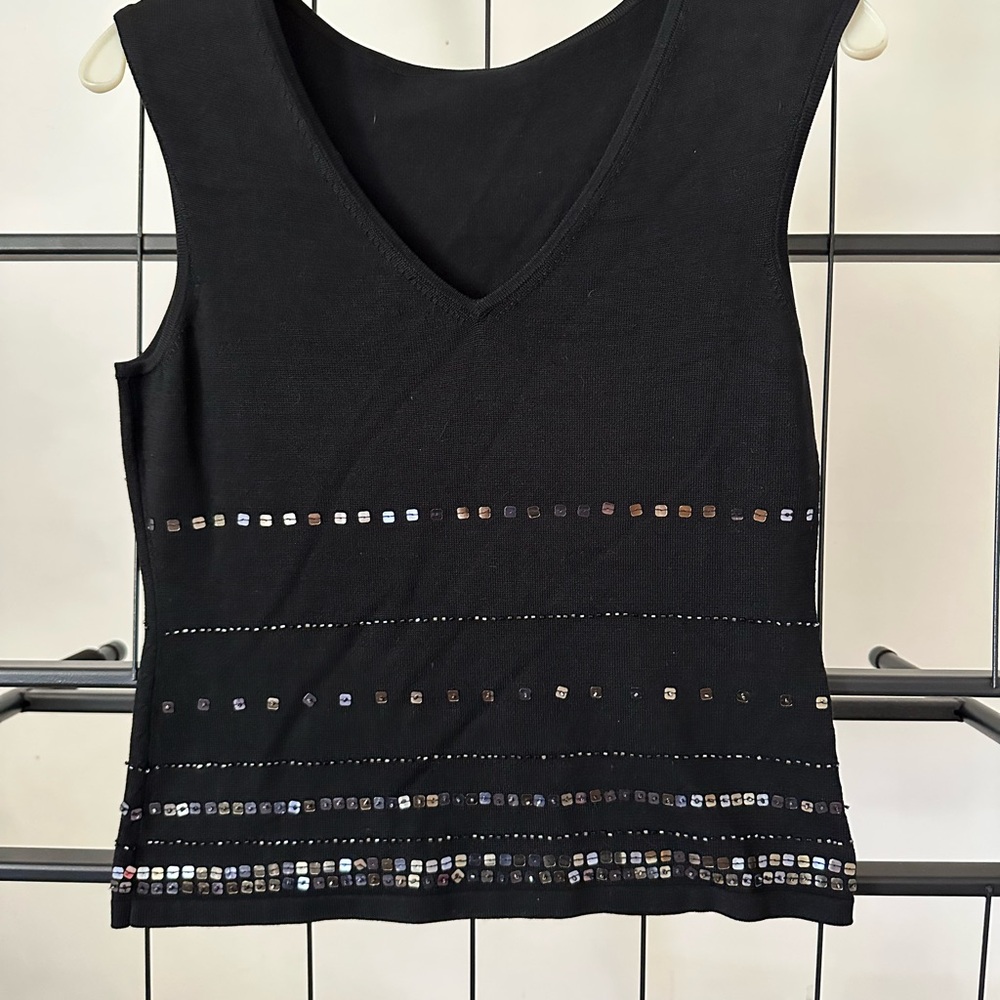INC International Concepts Black Tank Top with Sequin Accents